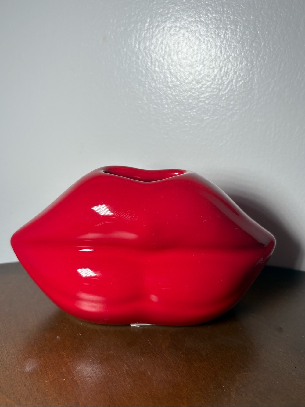 Glossy Red Lip-Shaped Ceramic Accent Vase